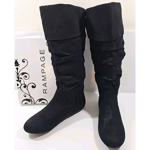 Rampage ~Woman Size 8M~ Black Faux Suede Bridge Lace-Up Casual Tall Riding Boots - Picture 1 of 12